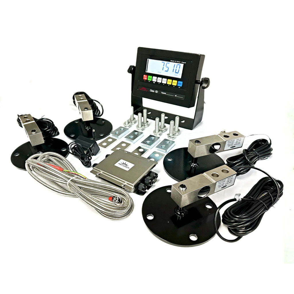 A complete load cell kit that includes load cell sensors, indicator, cables, feet, spacers and junction box.