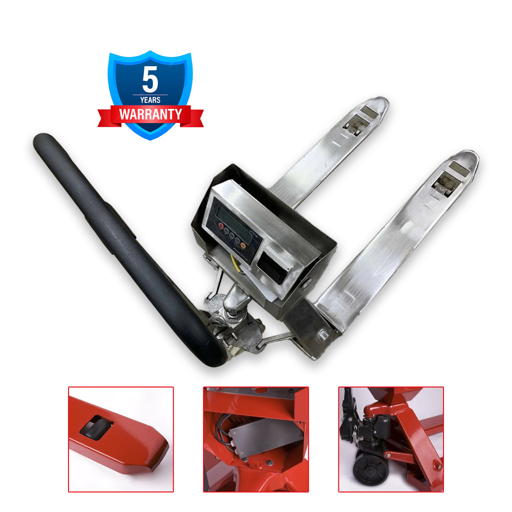 A collection of Pallet Jack Scales that comes with digital indicator with a built-in printer. Our collection includes stainless steel pallet jack scale.