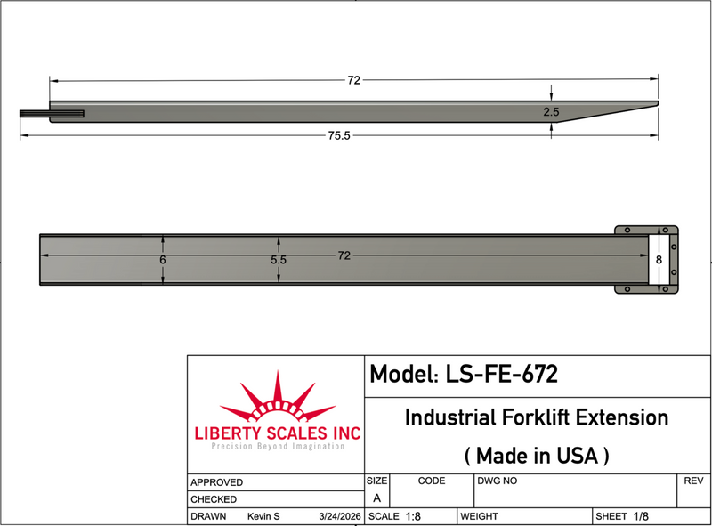 LS-FE-672 Industrial Forklift Extensions – 6,500 lb Capacity – Made in USA 🇺🇸